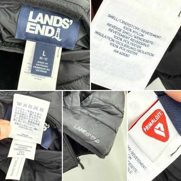Land's End Unisex Kids Jacket Reversible Insulated Fleece Puffer Hood Sz L 10-12 - Picture 7 of 16